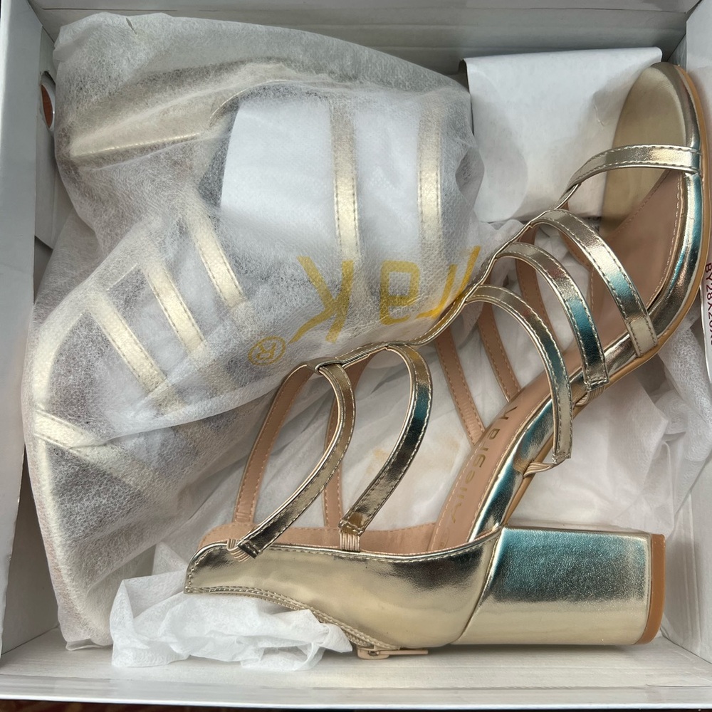 Gold Strappy gladiator Block Heel Sandals